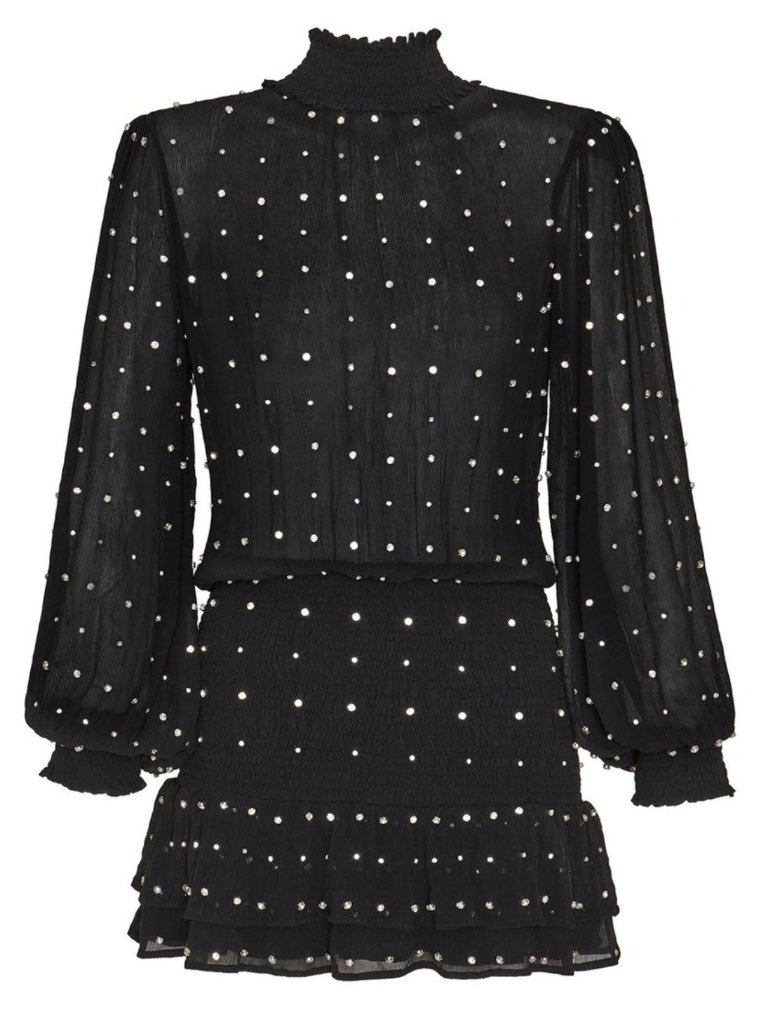 Retrofte Retrofete Hedy Crystal Embellished Silk Chiffon Dress Black Medium